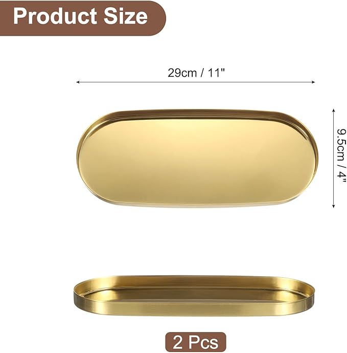 uxcell 2pcs Rectangle Serving Trays, 4 x 11inch Metal Serving Platter Board Bathroom Tray for Coffee Party Home Decor Cheese Dish Cake Dessert, Brown