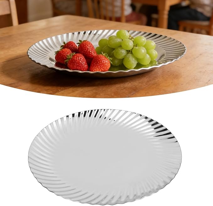 1PC Silver Serving Tray, Round Serving Platter, Wedding Birthday Mirror Tray for Valentines Day, Food, Appetizer, Charcuterie, Cookies, Desserts (20cm)