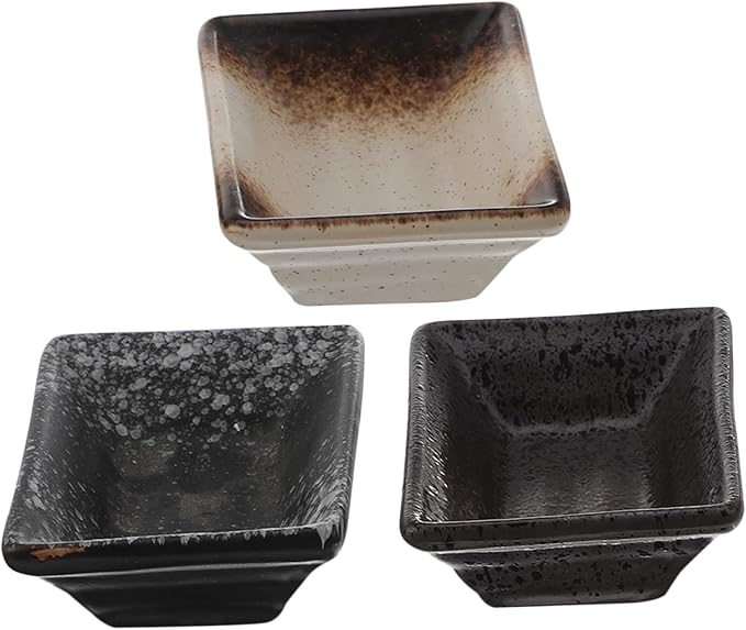 Ciieeo 3pcs Japanese Style Ceramic Seasoning Plates Dipping Dishes for Sauces Condiments Appetizers Unique Design for Home Kitchen Bbq Parties