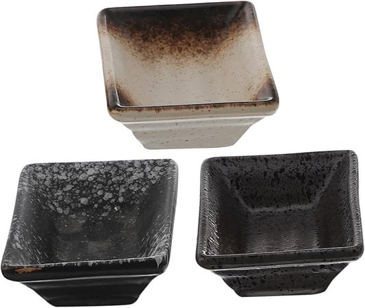 Ciieeo 3pcs Japanese Style Ceramic Seasoning Plates Dipping Dishes for Sauces Condiments Appetizers Unique Design for Home Kitchen Bbq Parties