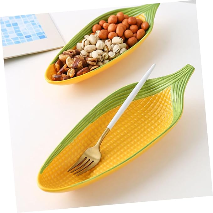 1PC Hand Painted Ceramic Corn Snack Plate Refreshment Serving Dish Unique Kitchen Utensil for Appetizers Fruits Snacks Decorative Tableware for Parties Gatherings