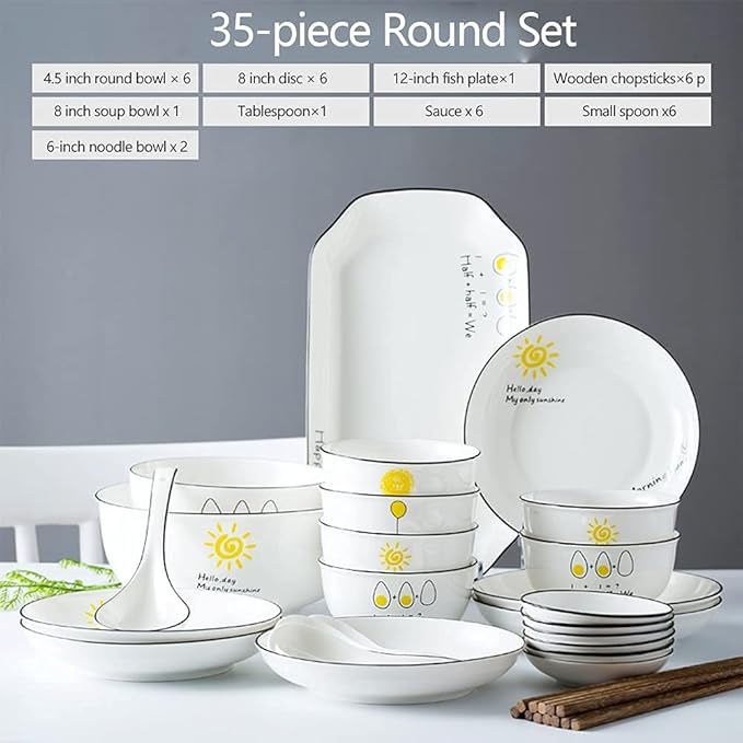 36PCS Ceramic Dinnerware Set Tableware Dishes Plates Ceramic Combination Dinner Service Set Porcelaine Service for 6, White Luxury Stoneware Tableware Set