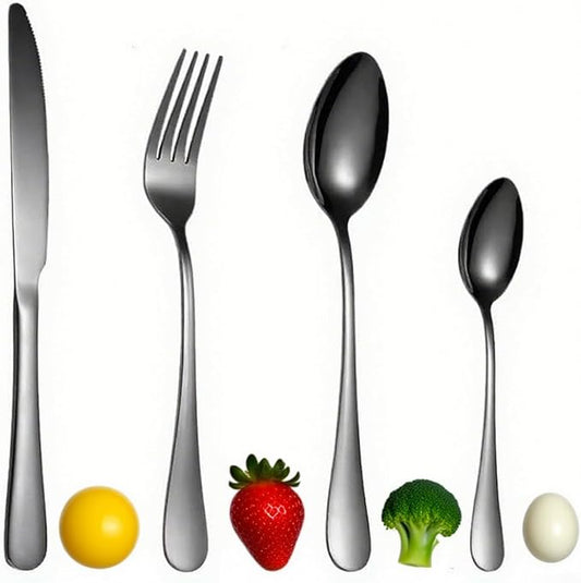 Stainless Steel Cutlery Set Silverware Collection-Polished Flatware Sets Kitchen Cutlery Utensil Knife Fork Spoon Dishwasher Safe for Home, Restaurant, Wedding, Party (ALL) (24 Pieces)