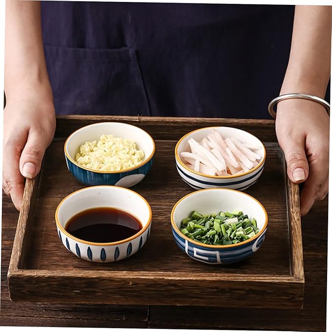 4pcs Japanese Style Soy Sauce Dishes Ceramic Spice Dishes Appetizer Serving Plates for Kitchen Bbq Picnic Outdoor