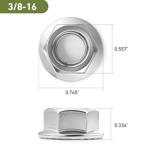 3/8-16 Flange Nuts 42Pcs, Serrated Flange Hex Nuts 304 Stainless Steel 18-8, Bright Plain Finish