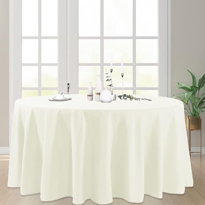 6 Pack Ivory Round Tablecloths 70 Inches Table Cloth Stain and Wrinkle Resistant Washable Polyester Table Cover Fabric for Party, Wedding,Dining,and Banquet Decoration