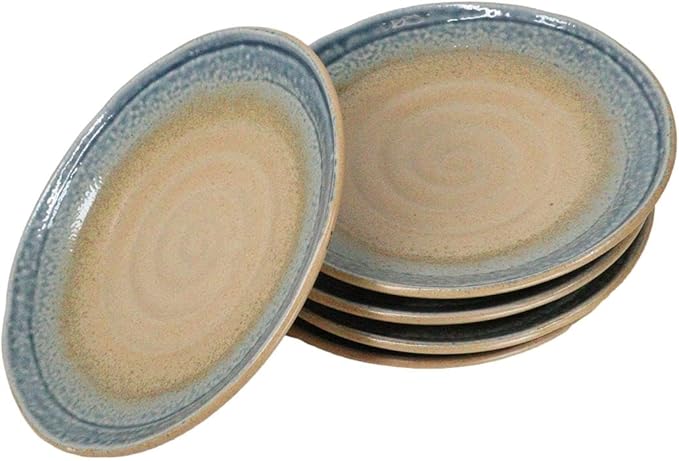 Ebros Gift Artistic Blue River Ao Nagashi Collection Dinnerware Serveware Kitchenware Set Asian Japanese Restaurant Supply (Pack Of 5 Round Dinner Plates 8.75" D)