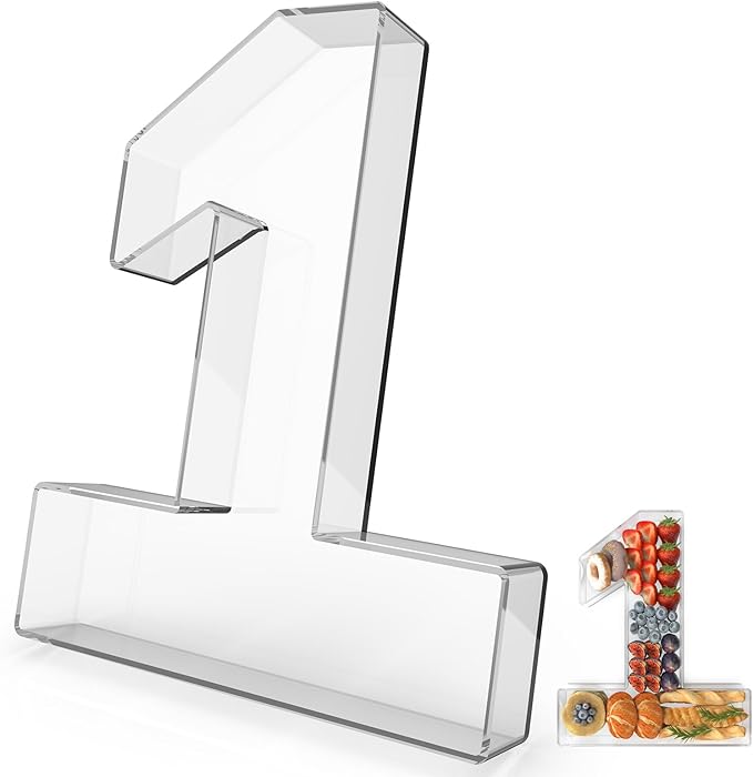 11" Acrylic Number Charcuterie Tray, Fillable Number Charcuterie Box for food, Reusable Serving Cake Candy Dish Display Tray for Birthday Anniversary Party Decoration (Number 1)