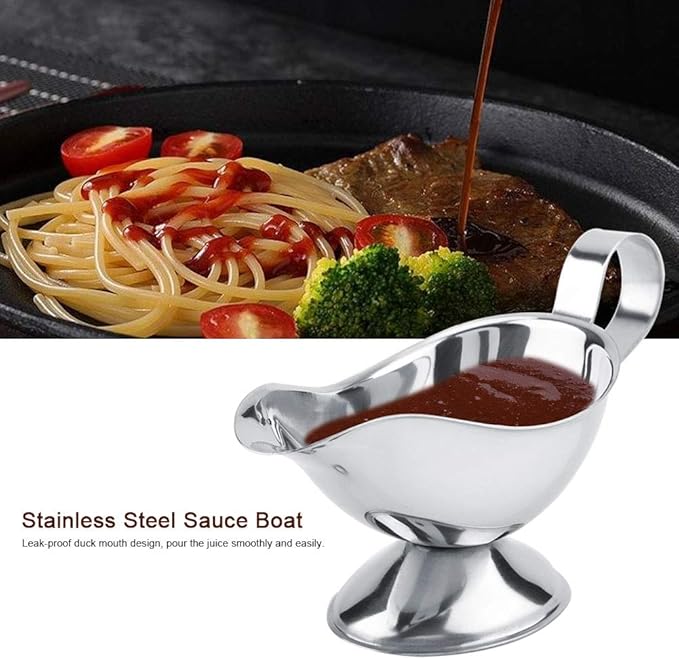 Gravy Boat, Mini Sauce Jug Stainless Steel Gravy Boat with Handle Sauce Cup with Dripless Lip Spout for Gravy Sauces Salad Dressings Cream(10oz)