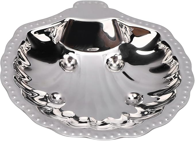 Pssopp Serving PlattersFruit BowlsTrays Dish, 304 Stainless Steel Silver Vintage Shell Shape Tray for Jewelry Nuts Dried Fruits Appetizers Metal Snack Serving Silver Tray