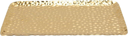Hammered Tray, Exquisite Stainless Steel Rectangular Serving Tray for Living Room Bedroom Bathroom Counter Kitchen Platters Serving Dishes, Trays Platters Silver Tray (Gold)