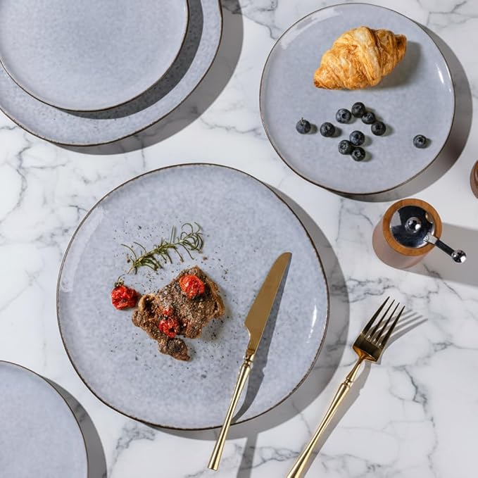 AmorArc Ceramic Dinnerware Sets,Handmade Reactive Glaze Stonewre Plates and Bowls Sets,Highly Chip and Crack Resistant | Dishwasher & Microwave Safe Dishes Set,Service for 4 (12pc)