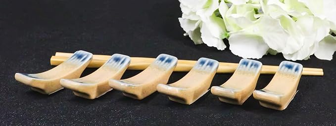 Ebros Gift Artistic Blue River Ao Nagashi Collection Dinnerware Serveware Kitchenware Set Asian Japanese Restaurant Supply (Pack Of 6 Chopsticks Hashioki Rest)