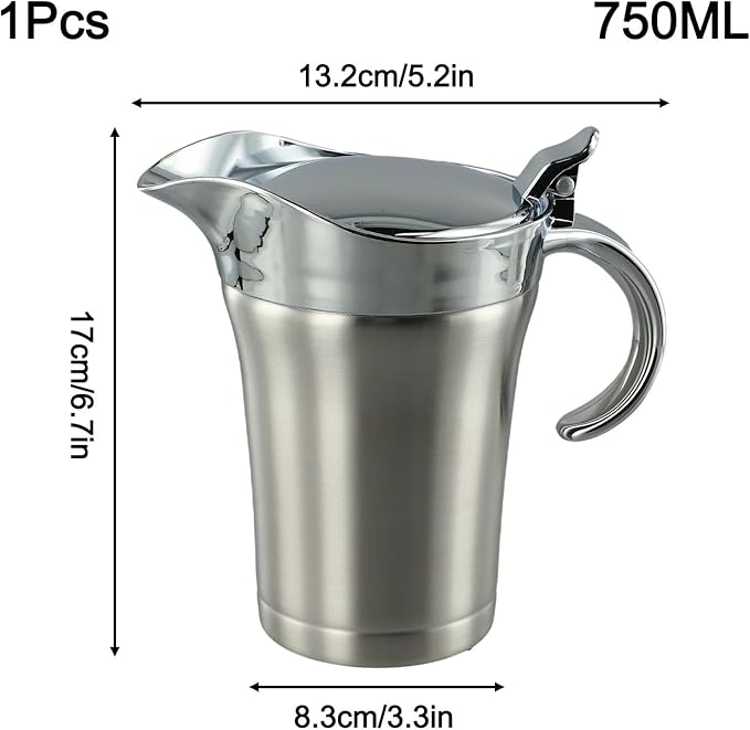 304 Stainless Steel Steak Sauce, Sauce Jug, Double Insulated Gravy Boat, Stainless Steel Sauce Jug With Hinged Lid, Multifunctional Sauce Pot For Gravy Or Cream(750ML)
