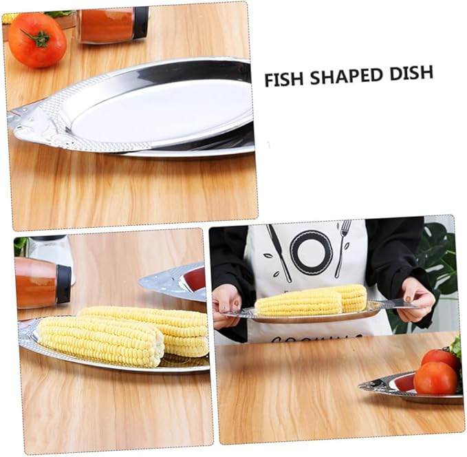 Cabilock 2pcs Stainless Steel Fish Tray Magnetic Base Steamed Fish Dishes for BBQ and Kitchen Silver Serving Plates for Seafood Cooking and Entertaining