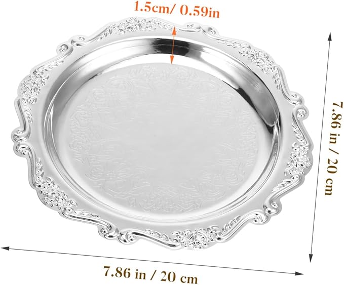 Unomor Elegant Vintage Serving Tray Silver Iron Snack Plate for Food Jewelry Display Dessert Decorative Platter for Parties Home Dining and Event Presentation