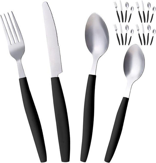ALPINE CUISINE Flatware Set 16 Piece Service for 4, Stainless Steel Flatware Cutlery Set Includes Dinner Knives/Forks/Spoons - Great for Camping or College Dorms - Dishwasher Safe - Black