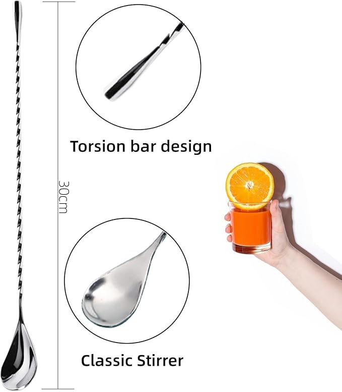 Stainless Steel Cocktail Muddler & Long Handle Stirring Spoon 2-Piece Set - Professional Bartender Tools for Mojitos, Fruit Drinks & Cocktail Mixing