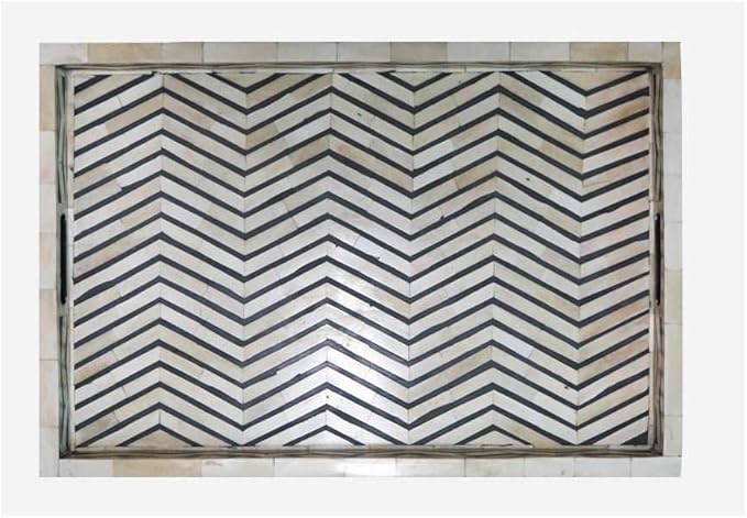 Hansa Handmade Bone Inlay Rectangle Serving Tray Handcrafted Decorative Display Basket for Dining