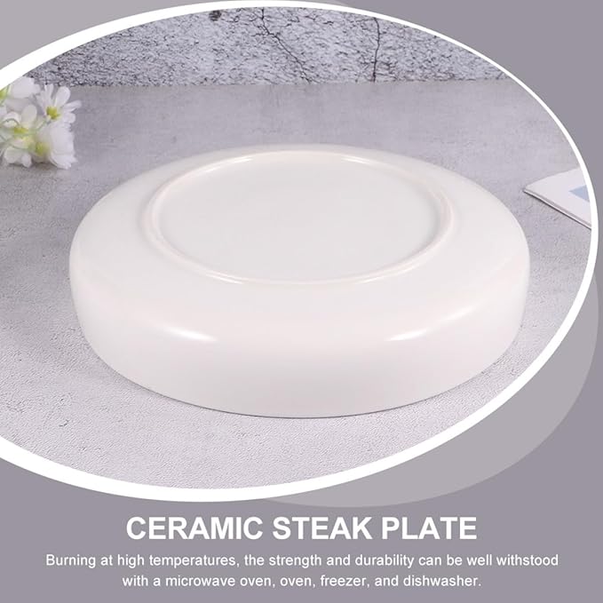 Luxshiny Ceramic Shallow Plate 21cm White Glossy Western Food Dish Pasta Serving Plate Steamed Food Appetizer for Home Dining