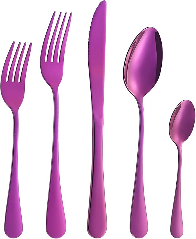 Silverware Set, 20-Piece Purple Flatware Cutlery Set Service for 4,Stainless Steel Kitchen Utensil Set Tableware Knife Spoon Fork Set for Home&Restaurant. Dishwasher Safe(Purple-20pcs set)