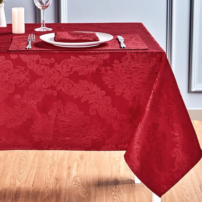 Rectangle Table Cloth Linen Farmhouse Stainproof Waterproof Washable Polyester Oblong Rectangular Fabric Table Cover for Kitchen Dining Dinner (Red, 60 X 144 Inch)