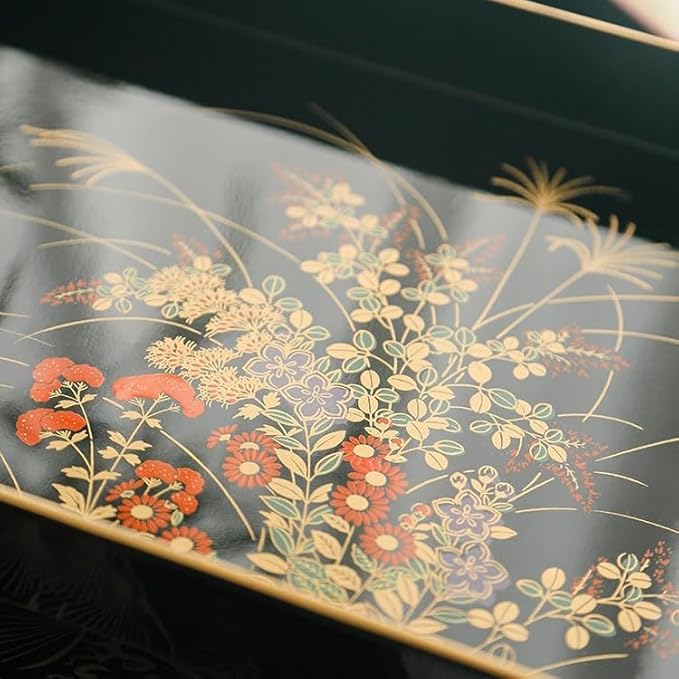 SABALON Foodtray Front Heavy Lacquerware Long Hand Tray Japanese Style Hand-Painted Fruit Wedding Housewarming Gift Tea Dining Serving(A)
