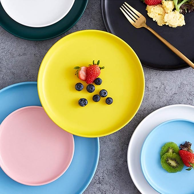 Matte Ceramic Appetizer Plates 6 Inch,Small Mini Dessert Plates Set of 4,Microwave and Oven Safe Snack,Bread,Butter Dessert,Pie,Cake Plates Cat Dishes(6 inch, Yellow)