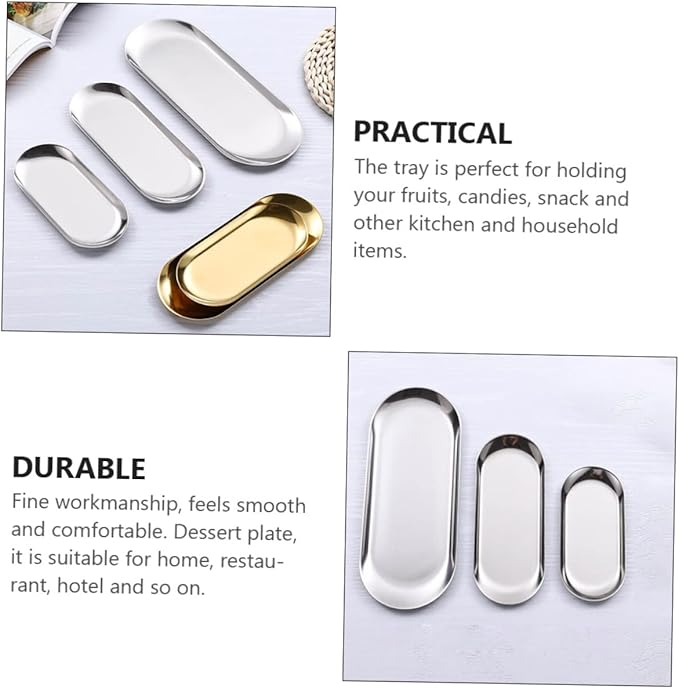Garneck 2pcs Polished Stainless Steel Trays Serve As Decorative Serving Trays Jewelry Display and Food Storage for Kitchen Tabletop
