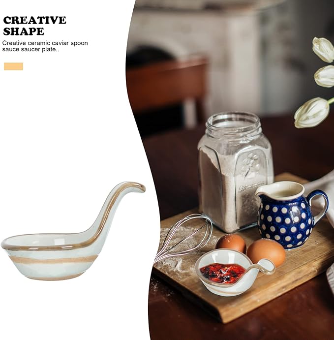 2pcs Ceramic Seasoning Dish Caviar Spoon Flavored Plate Appetizer Plate Ceramic Tableware