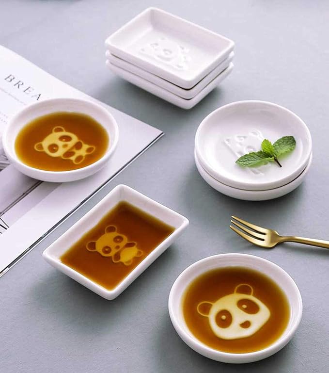 Mathew 4pcs Panda Relief Ceramic Sauce Dish Seasoning Dish Sushi Dipping Bowl Appetizer Plate