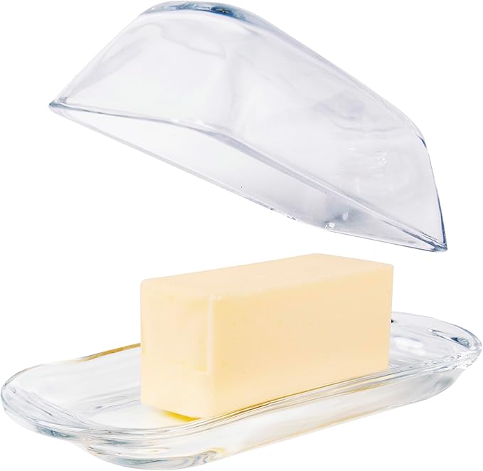 Kangaroo Decorative Clear Glass Butter Dish with Lid for Countertop & Refrigerator - Crystal Covered Butter Tray Storage Container Holder for Counter & Fridge - Best Thanksgiving Butter Dish with Lid
