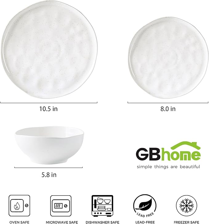 GBHOME Ceramic Dinnerware Sets for 4, 12 Pieces Porcelain Lightweight Plates and Bowls Sets, Scratch Resistant Dish Set, Oven & Microwave & Dishwasher Safe, White Speckled