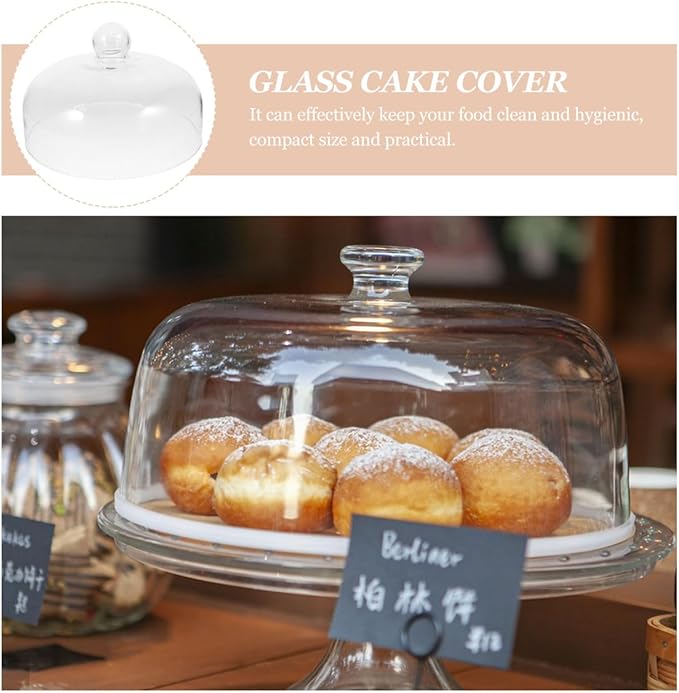 Housoutil Glass Cake Dome Cover, 10 Inch Clear Round Cake Cover, Glass Dessert Dome Lid for Kitchen, Birthday, Weddings, Party, Appetizer Dessert & Cheese Serving Platter
