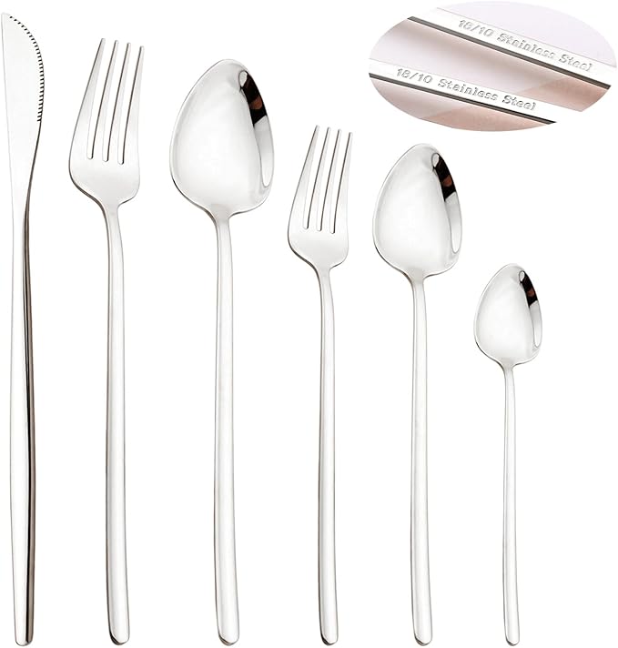 36-piece Silver 18/10 Stainless Steel Flatware Set, Resuable Cutlery Set For 6, Complete Tableware Set For Home Restaurant Wedding Party Daily Meal, Mirror Polish