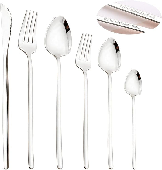 36-piece Silver 18/10 Stainless Steel Flatware Set, Resuable Cutlery Set For 6, Complete Tableware Set For Home Restaurant Wedding Party Daily Meal, Mirror Polish