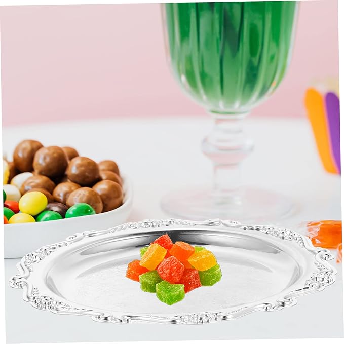 European Style Alloy Snack Serving Plate Silver Fruit Dish Decorative Cake Tray for Home Dessert Tableware