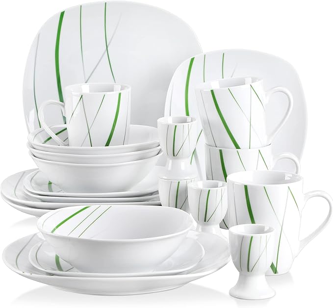 Porcelain Kitchen Dinnerware Set Ceramic Tableware 20/40-Piece Kitchen Porcelain Dinner Set Tableware Plate Set Including Egg Cup,Mug,Desser (20 One Size)