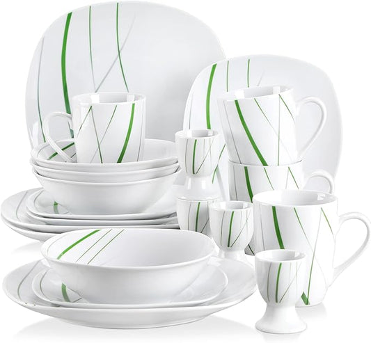 Porcelain Kitchen Dinnerware Set Ceramic Tableware 20/40-Piece Kitchen Porcelain Dinner Set Tableware Plate Set Including Egg Cup,Mug,Desser (20 One Size)