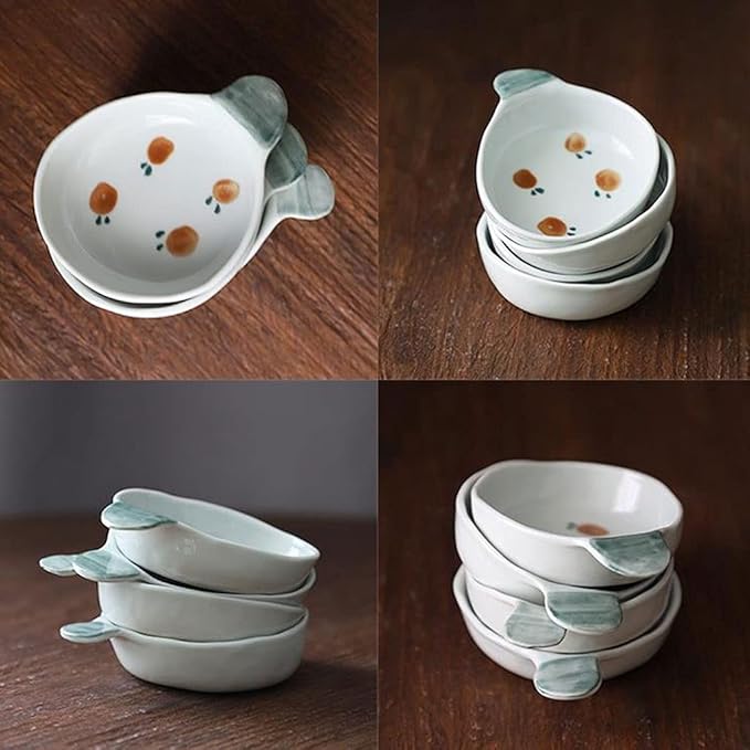 Dipping Sauce Dish Dipping Bowl Appetizer Plates Japanese Style Sauce Dishes Ceramic Hand Painted Seasoning Dishes with Short Handle Vinegar Ketchup Dipping Bowls Mini Appetizer Sushi Serving Dishes D