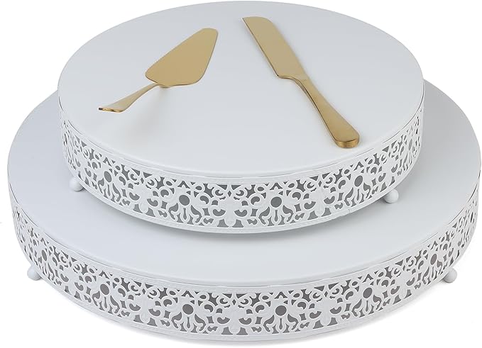 MTJYQTF White Cake Stand Set - 16 in Metal Round Cupcake Dessert Stand with Cake Cutting & Cake Spatula for Party, Candy Table Display for Wedding Birthday Baby Shower CS003-16pan-white