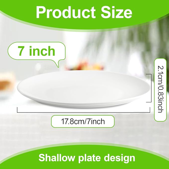 4 PCS Ceramic Salad Plates, 7 inch White Ceramic Plate, Small Appetizer Plates,Microwave, Oven, Dishwasher Safe, Round Porcelain Serving Plate for Kitchen Salad Dessert Appetizers