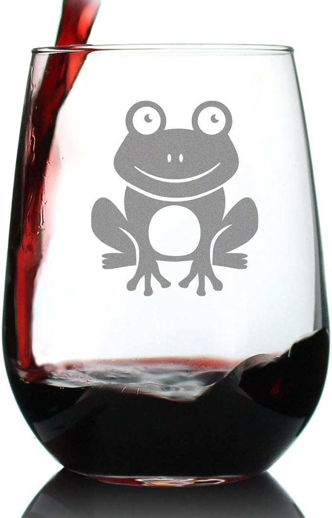 Bevvee Happy Frog - Stemless Wine Glass - Themed Gifts and Decor for Frog Lovers - Large 17 Oz