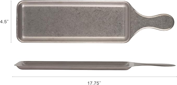 Creative Co-Op Stainless Steel Serving Tray with Handle, Brushed Pewter Finish