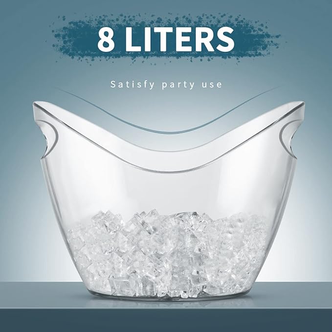 Ice Bucket Parties Wine Bucket Plastic Clear Acrylic For 8 Liter Plastic Tub Perfect for 5 Champagne, Wine or Beer Bottles(1 Pieces,8 Liter)