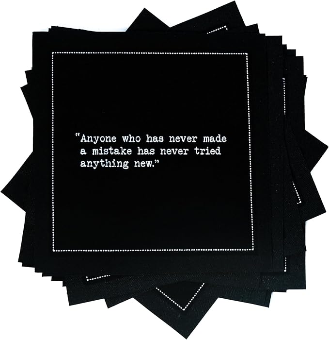 Five Star Funny Einstein Quotes | Black Cotton Cocktail Napkins | 50 Luxury Disposable Beverage Napkins with Witty Bar Quotes | Drink Napkins for Parties, Bars, Weddings & Game Nights
