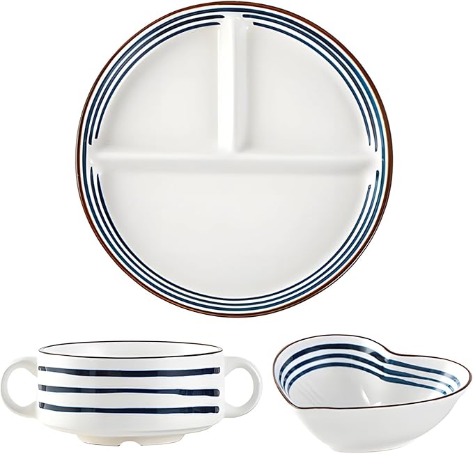 Ceramic Tableware Set, 3 Pieces: Plates, Bowl & Cup, Adult & Kid Design