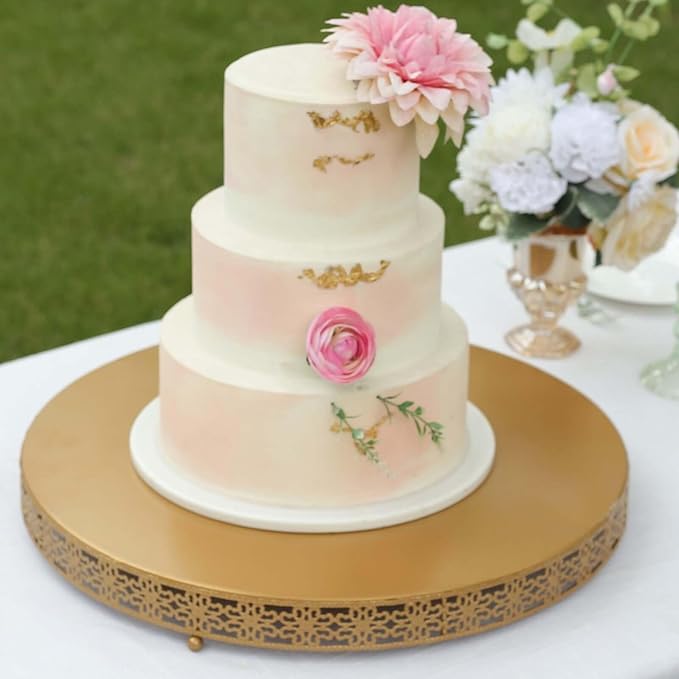 Efavormart Gold Metal Fleur De Lis Round Pedestal Cake Stands, Cupcake Dessert Display Stand Table Centerpiece - 20"