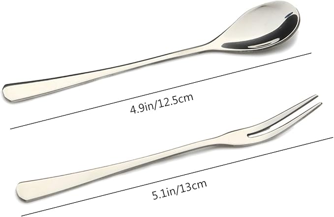 VANRA 5in 4-Piece Flatware Set - Silver Stainless Steel - 2 Forks and 2 Spoons - Salad, Teaspoon, Cocktail, Coffee, Serving, Appetizer