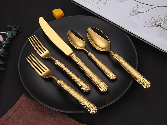 20-Piece Gold Silverware Set, Premium 18/10 Stainless Steel Flatware Set for 4, Mirror Polished Gold Cutlery, Dishwasher Safe Modern Tableware